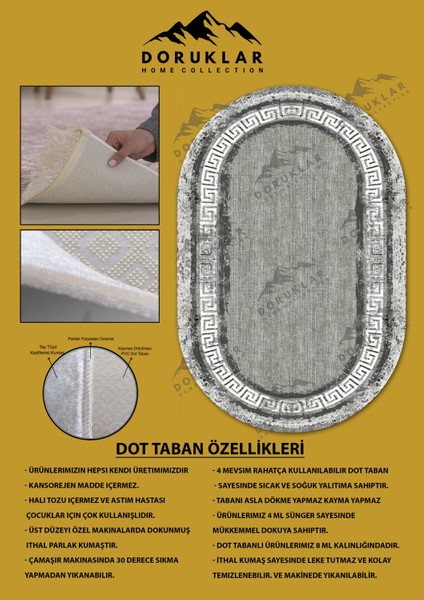 Kaymaz Taban Yıkanabilir Dijital Baskı Oval Kesim Dekoratif Modern Desenli Dot Taban Halı OVAL008