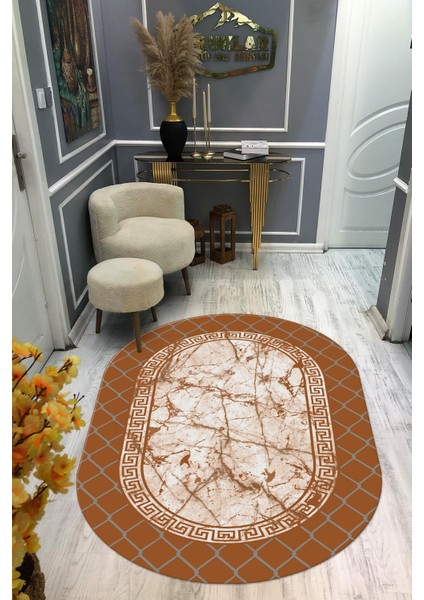 Kaymaz Taban Yıkanabilir Dijital Baskı Oval Kesim Dekoratif Modern Desenli Dot Taban Halı OVAL002