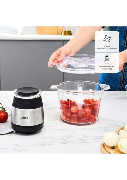 Doğrayıcı Rondo Pro 3 Litre Cam Hazneli 4 Bıçaklı Çelik Inox Gövde Ultra Geniş fırsatları
