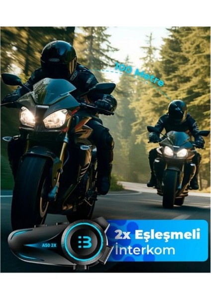 2 Intercom Bağlantılı Su Geçirmez Motosiklet Kask Bluetooth 5.3 300M Intercoom 1.000MAH A50