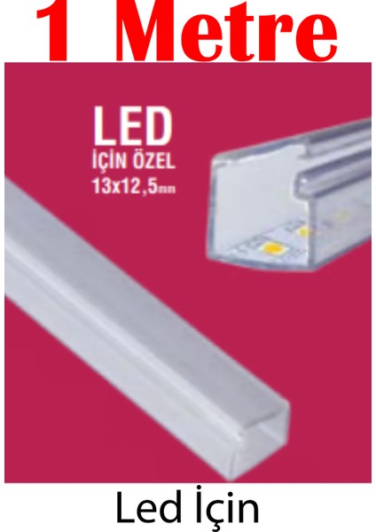 13 X12,5 mm Şeffaf Kapaklı Kablo Kanalı Yapışkan Bantlı 1mt (Led İçin)
