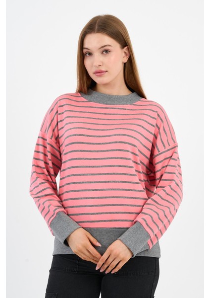 Kadın Bisiklet Yaka Çizgili Sweatshirt (B2400248)