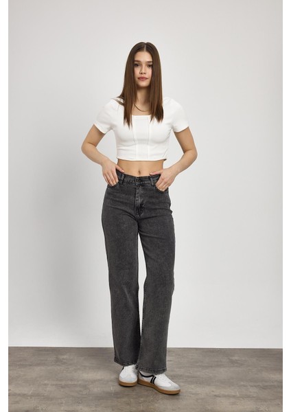 11104 Likralı Bol Paça Pantolon Füme