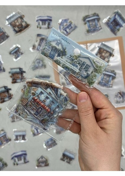 Ürün Adı:cottage By The Sea Ev Temalı Mavi 40 Adet Pet Sticker Set/ Çıkartma/etiket/bullet Journal