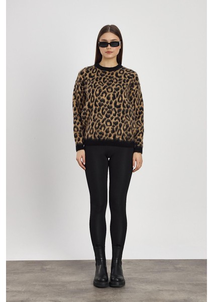 6702 Leopar Desen Kazak Bej