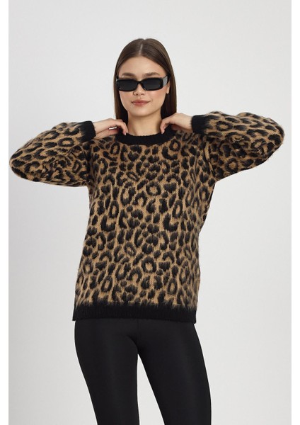 6702 Leopar Desen Kazak Bej