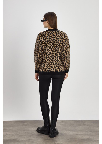 6702 Leopar Desen Kazak Bej