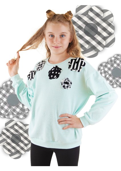Çiçekler Kız Çocuk Mint Sweatshirt