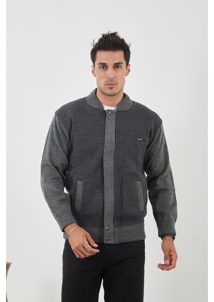 Erkek Yeni Sezon Desenli Büyük Beden Hakim Yaka Astarlı Çelik Örgü Triko Mont
