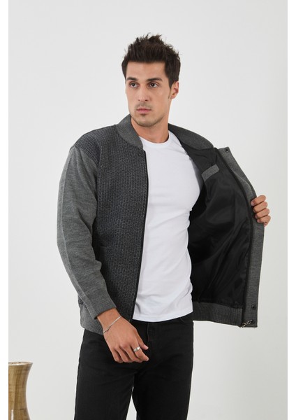 Erkek Yeni Sezon Desenli Büyük Beden Hakim Yaka Astarlı Çelik Örgü Triko Mont fiyatları