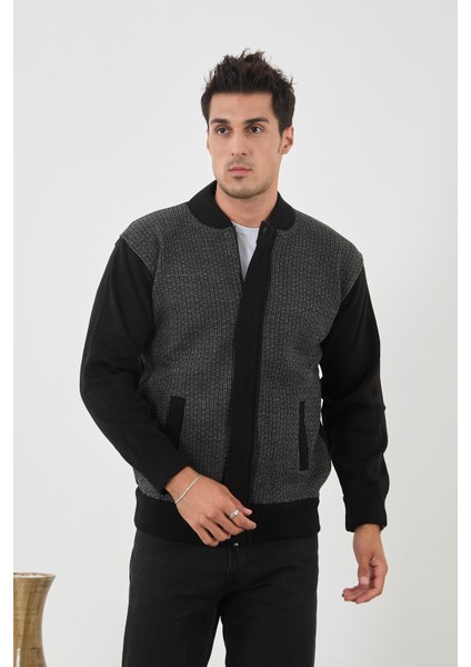 Erkek Yeni Sezon Desenli Büyük Beden Hakim Yaka Astarlı Çelik Örgü Triko Mont