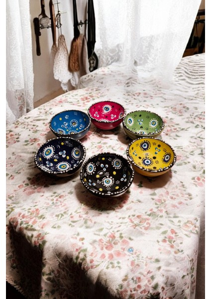 Kütahya Seramik Kase Nazar Boncuklu Rengarenk Çerezlik Kahvaltılık Sosluk Lokumluk 6 Lı Set 4x8 cm fiyatları