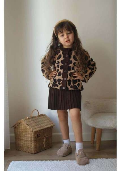 Kız Çocuk Leopar Hırkalı Etekli 2li Takım fiyatları