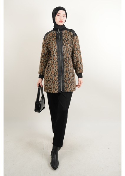Bayan Deri Detaylı Takım Oysh Angora Leopar Takım Siyah fiyatları