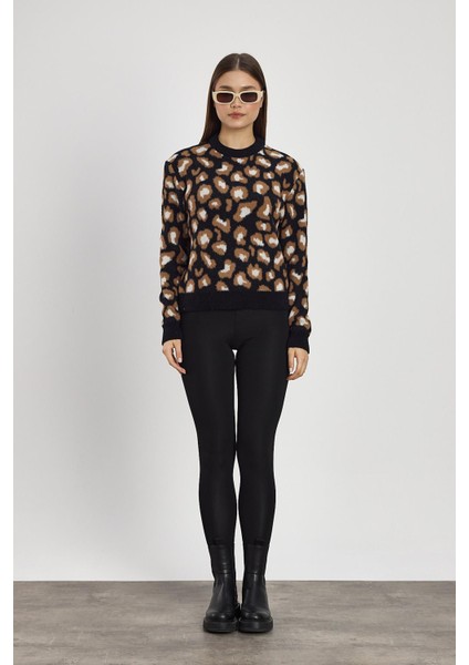 24342 Leopar Detay Triko Kazak Siyah fiyatları