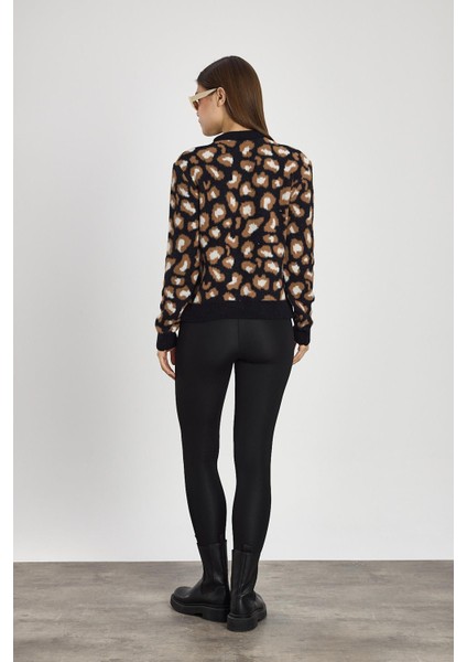 24342 Leopar Detay Triko Kazak Siyah indirimleri