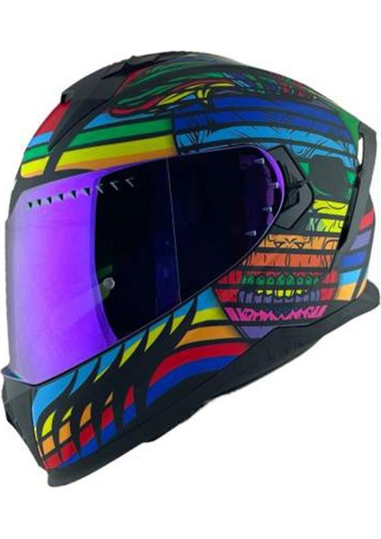 311X Blast Skull Kapalı Motosiklet Kaskı Gökkuşağı S