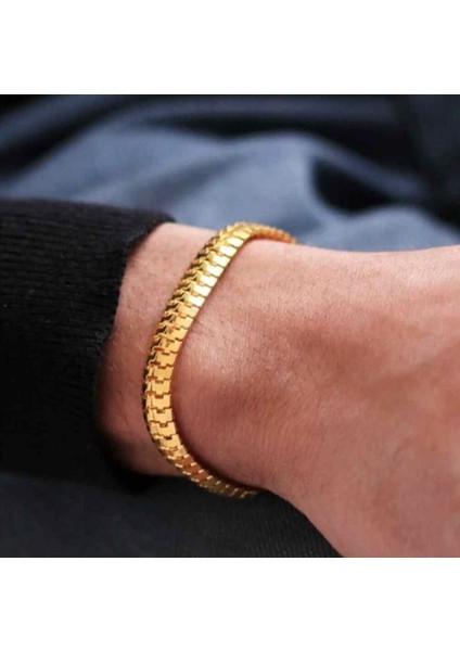 Yassı Tırtıl Birbirine Geçmeli Model Künye Bileklik - Altın Kaplama fiyatları