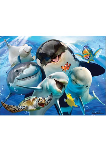 Okyanus Balıkları ve Köpekbalığı Selfie Çift Taraflı Puzzle 500 Parça 37526