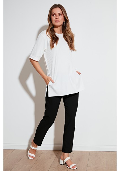 Oversize Bisiklet Yaka Yırtmaç Detaylı Bluz Bayan Bluz 5869000