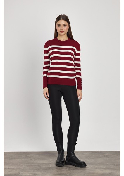 24346 Çizgili Kol Düğme Detay Kazak Bordo fiyatları