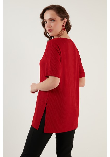 Oversize Bisiklet Yaka Yırtmaç Detaylı Bluz Bayan Bluz 5869000