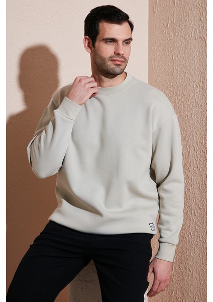 Regular Fit Bisiklet Yaka Pamuklu Içi Tüylü Yumuşak Şardonlu Sweat Erkek Sweat 5905255