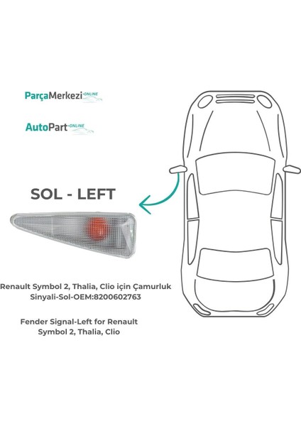 Renault Symbol 2, Thalia, Clio Için Çamurluk Sinyali-Sol