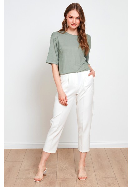Oversize Bisiklet Yaka Yırtmaç Detaylı Bluz Bayan Bluz 5869000