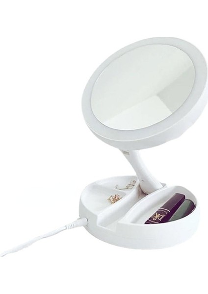 Çift Taraflı Katlanabilir 10x Büyütme 21 Led Işıklı Makyaj Aynası Usb Kablolu