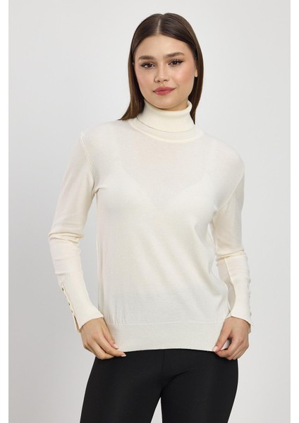 24369 Balıkçı Yaka Kol Detay Kazak Ekru