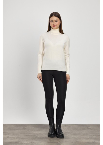 24369 Balıkçı Yaka Kol Detay Kazak Ekru fiyatları