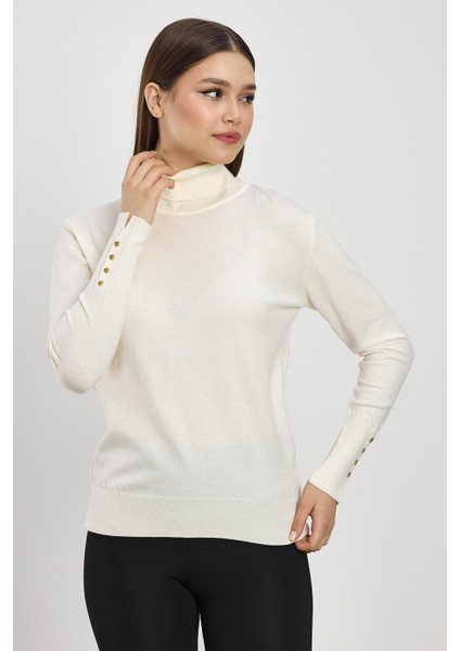24369 Balıkçı Yaka Kol Detay Kazak Ekru modelleri