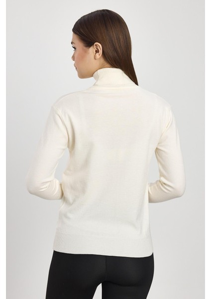 24369 Balıkçı Yaka Kol Detay Kazak Ekru indirimleri