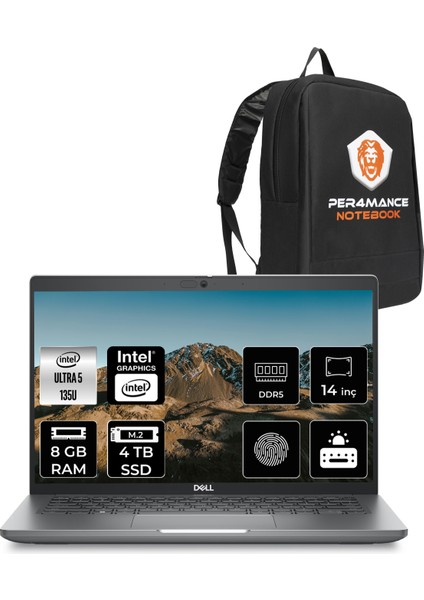 Latitude 5450 Intel Core Ultra 5 135U 8gb 4tb SSD Free Dos 14" FHD Taşınabilir Bilgisayar & Per4 Çanta N009L545014UP305