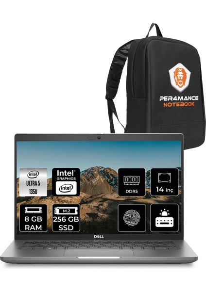 Latitude 5450 Intel Core Ultra 5 135U 8gb 256GB SSD Free Dos 14" FHD Taşınabilir Bilgisayar & Per4 Çanta N009L545014UP301