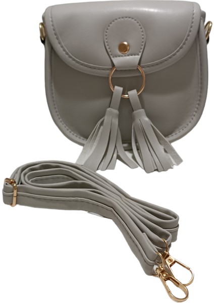Elnes Kadın Gri Halka Püskül Detaylı Omuz Çanta