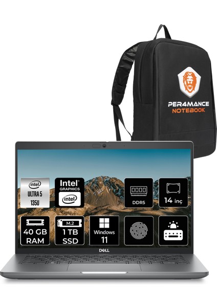Latitude 5450 Intel Core Ultra 5 135U 40GB 1tb SSD Windows 11 Home 14" FHDTaşınabilir Bilgisayar & Per4 Çanta N009L545014UP363