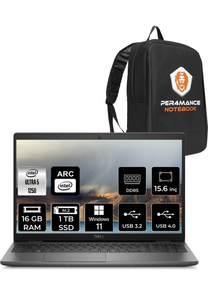 Latitude 3550 Intel Core Ultra 5 125U 16GB 1tb SSD Windows 11 Pro 15,6" FHD Taşınabilir Bilgisayar & Per4 Çanta XCTO355015UP388