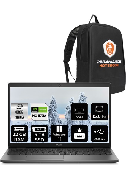 Latitude 3550 Intel Core I7 1355U 32GB 4tb SSD MX570A/2GB Windows 11 Home 15,6" FHD Taşınabilir Bilgisayar & Per4 Çanta XCTOL355015UP360