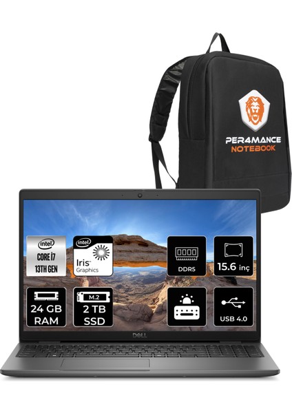 Latitude 3550 Intel Core I7 1355U 24GB 2tb SSD Free Dos 15,6" FHD Taşınabilir Bilgisayar & Per4 Çanta N010L355015UP314