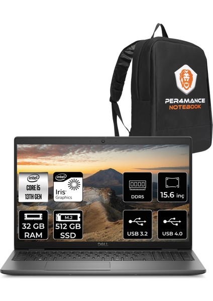 Latitude 3550 Intel Core I5 1345U 32GB 512GB SSD Free Dos 15,6" FHD Taşınabilir Bilgisayar & Per4 Çanta N005L355015UP317