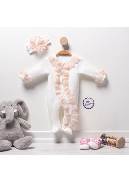 Güpürlü Yamuk Fırfırlı Kız Bebek Tulumu