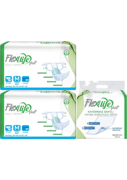 Yetişkin Hasta Bezi Bel Bantlı Tekstil Yüzeyli Orta 60 Adet + Yatak Koruyucu Örtü 30 Adet