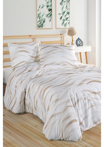 Wave Beige %100 Pamuk Çift Kişilik Nevresim Seti