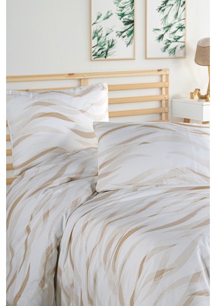 Wave Beige %100 Pamuk Çift Kişilik Nevresim Seti