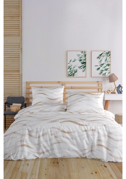 Wave Beige %100 Pamuk Çift Kişilik Nevresim Seti