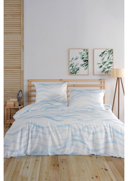 Wave Blu %100 Pamuk Çift Kişilik Nevresim Seti