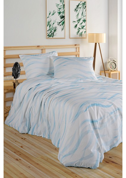 Wave Blu %100 Pamuk Çift Kişilik Nevresim Seti
