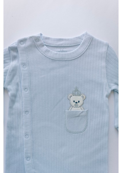 Çocuk Uzun Kollu Ayıcıklı Çıtçıtlı Bebe Mavi Tulum